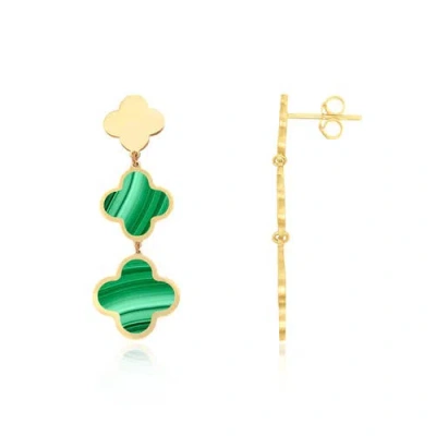 The Lovery Fine Jewelry Malachite Graduating Clover Dangle Earrings In Green