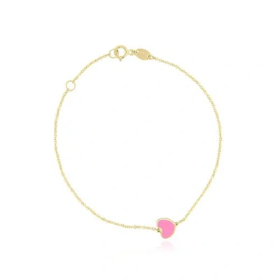 The Lovery Fine Jewelry Mini Bubblegum Pink Single Heart Bracelet In Gold