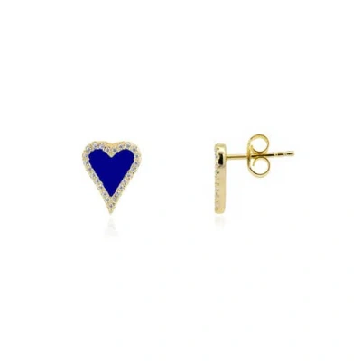 The Lovery Fine Jewelry Mini Lapis Cz Halo Heart Stud Earrings In Gold