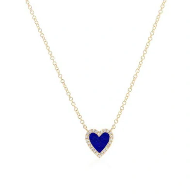 The Lovery Fine Jewelry Mini Lapis Diamond Halo Heart Necklace In Blue