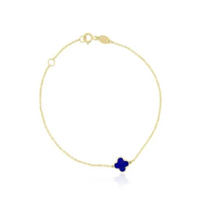 The Lovery Fine Jewelry Mini Lapis Single Clover Bracelet In Gold