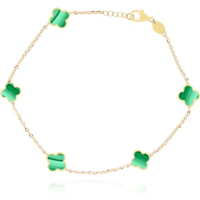 The Lovery Fine Jewelry Mini Malachite Clover Bracelet In Green