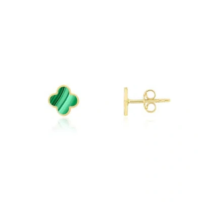 The Lovery Fine Jewelry Mini Malachite Clover Stud Earrings In Green