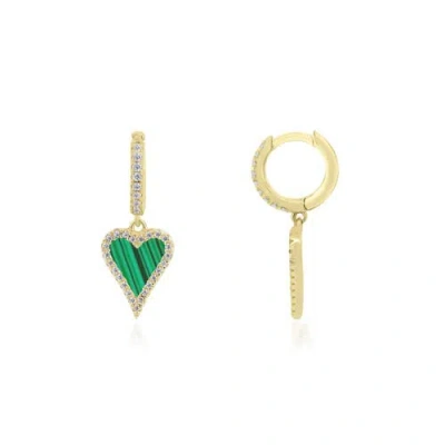 The Lovery Fine Jewelry Mini Malachite Cz Halo Heart Dangle Earrings In Gold