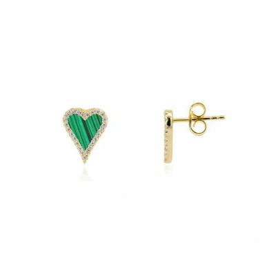 The Lovery Fine Jewelry Mini Malachite Cz Halo Heart Stud Earrings In Green