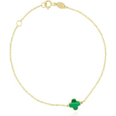 The Lovery Fine Jewelry Mini Malachite Single Clover Bracelet In Gold