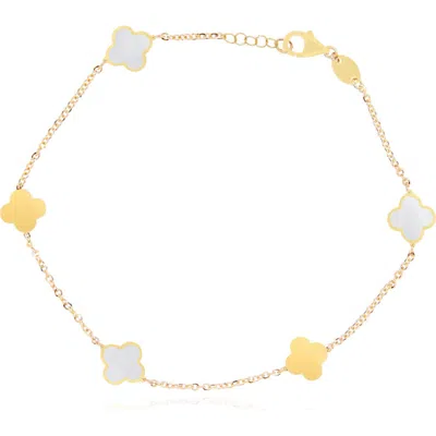 The Lovery Fine Jewelry Mini Mother Of Pearl And Gold Clover Bracelet