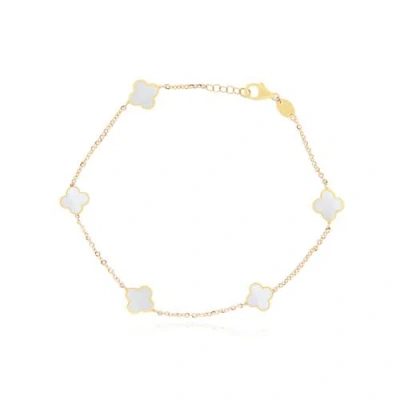 The Lovery Fine Jewelry Mini Mother Of Pearl Clover Bracelet In Silver