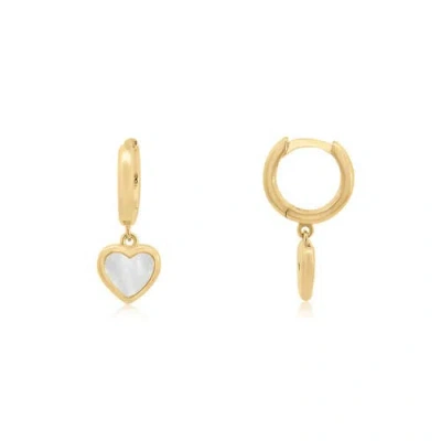The Lovery Fine Jewelry Mini Mother Of Pearl Heart Dangle Earrings In Silver