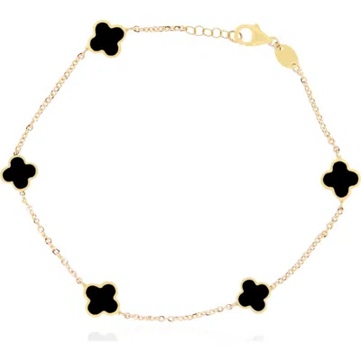 The Lovery Fine Jewelry Mini Onyx Clover Bracelet In Gold