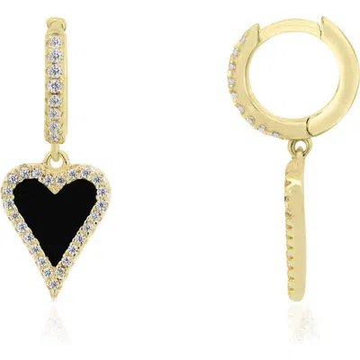 The Lovery Fine Jewelry Mini Onyx Cz Halo Heart Dangle Earrings In Gold