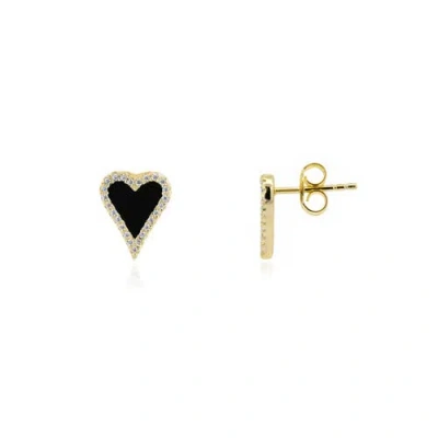 The Lovery Fine Jewelry Mini Onyx Cz Halo Heart Stud Earrings In Gold