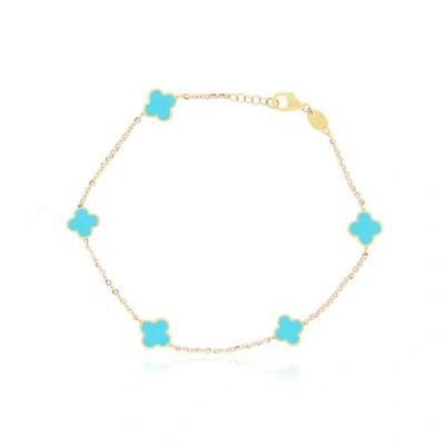 The Lovery Fine Jewelry Mini Turquoise Clover Bracelet In Blue