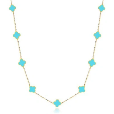 The Lovery Fine Jewelry Mini Turquoise Clover Necklace In Blue