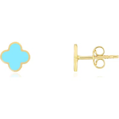 The Lovery Fine Jewelry Mini Turquoise Clover Stud Earrings In Blue