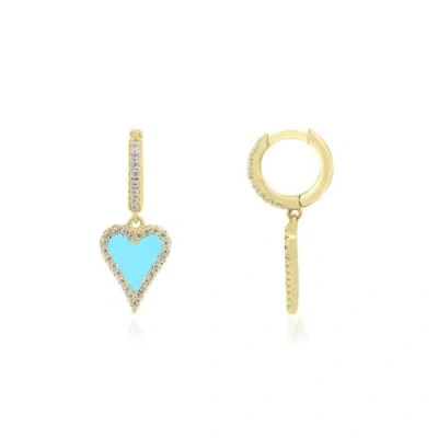 The Lovery Fine Jewelry Mini Turquoise Cz Halo Heart Dangle Earrings In Gold