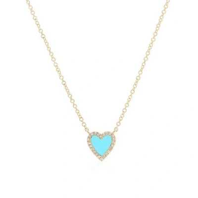 The Lovery Fine Jewelry Mini Turquoise Diamond Halo Heart Necklace In Gold