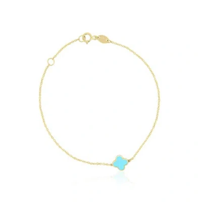 The Lovery Fine Jewelry Mini Turquoise Single Clover Bracelet In Gold