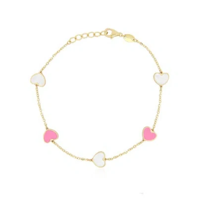 The Lovery Fine Jewelry Mother Of Pearl And Bubblegum Pink Mixed Heart Station Bracelet