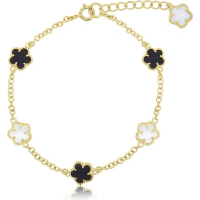 The Lovery Fine Jewelry Mother Of Pearl And Onyx Spring Flower Bracelet In Gold