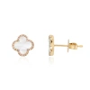 The Lovery Fine Jewelry Mother Of Pearl Diamond Clover Stud Earrings In Silver