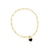 The Lovery Fine Jewelry Onyx Heart Paperclip Bracelet In Gold