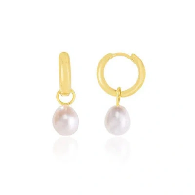 The Lovery Fine Jewelry Pearl Drop Huggie Hoop Earrings In White