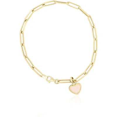The Lovery Fine Jewelry Pink Pearl Heart Paperclip Bracelet In Gold