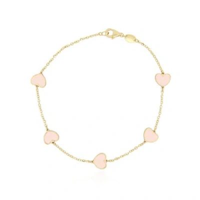 The Lovery Fine Jewelry Pink Pearl Heart Station Bracelet In Gold