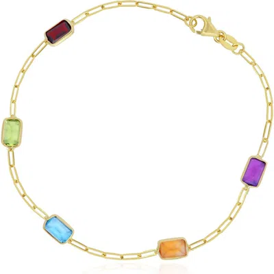 The Lovery Fine Jewelry Rainbow Gemstone Paperclip Bracelet In Multi