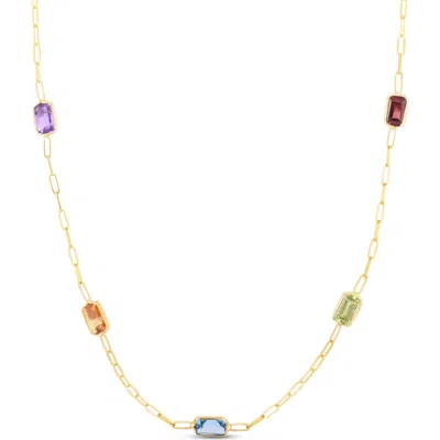 The Lovery Fine Jewelry Rainbow Gemstone Paperclip Necklace In Gold