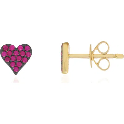 The Lovery Fine Jewelry Ruby And Black Rhodium Heart Stud Earrings In Gold