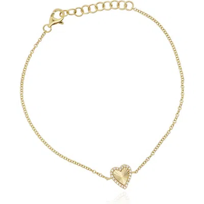 The Lovery Fine Jewelry Skinny Fluted Gold Diamond Heart Bracelet