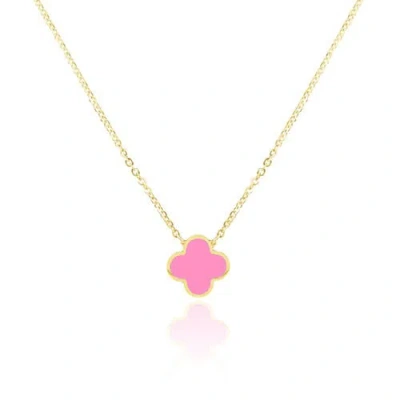 The Lovery Fine Jewelry Small Bubblegum Pink Single Clover Necklace