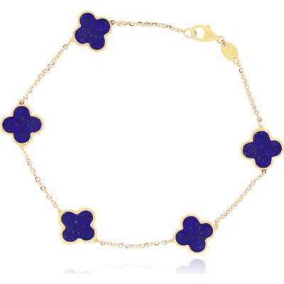 The Lovery Fine Jewelry Small Lapis Clover Bracelet In Blue