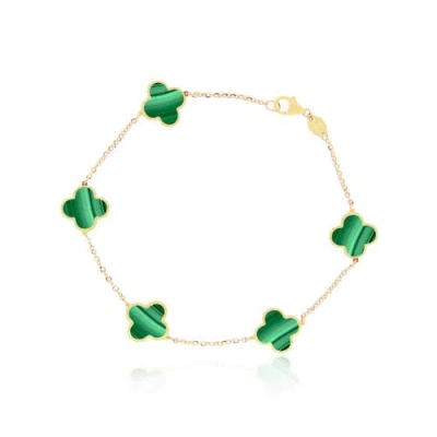 The Lovery Fine Jewelry Small Malachite Clover Bracelet In Green