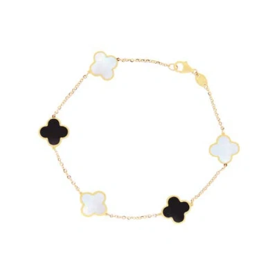 The Lovery Fine Jewelry Small Mother Of Pearl And Onyx Mixed Clover Bracelet