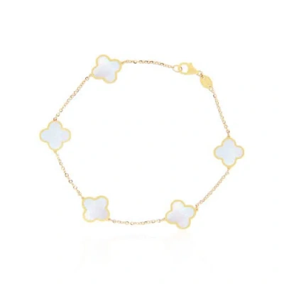 The Lovery Fine Jewelry Small Mother Of Pearl Clover Bracelet In Silver