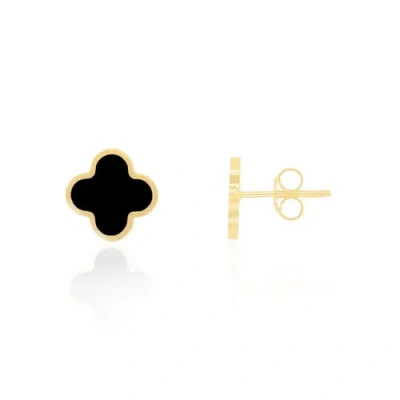 The Lovery Fine Jewelry Small Onyx Clover Stud Earrings In Gold