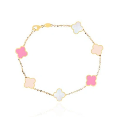 The Lovery Fine Jewelry Small Pink Mixed Clover Bracelet