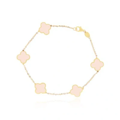 The Lovery Fine Jewelry Small Pink Pearl Clover Bracelet