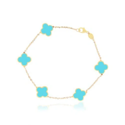 The Lovery Fine Jewelry Small Turquoise Clover Bracelet In Blue