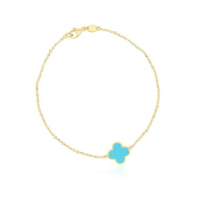 The Lovery Fine Jewelry Small Turquoise Single Clover Bracelet In Blue