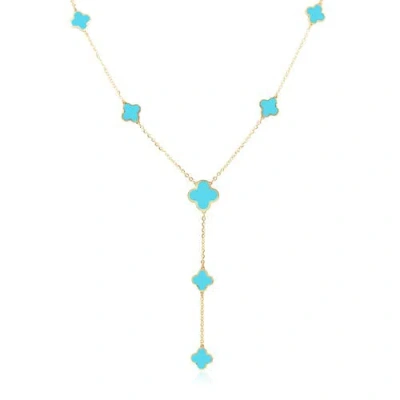 The Lovery Fine Jewelry Turquoise Clover Station Lariat Necklace In Blue