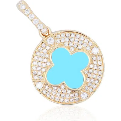 The Lovery Fine Jewelry Turquoise Diamond Disc Clover Charm In Blue