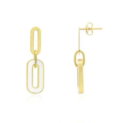 The Lovery Fine Jewelry White Enamel Paperclip Link Earrings In Gold