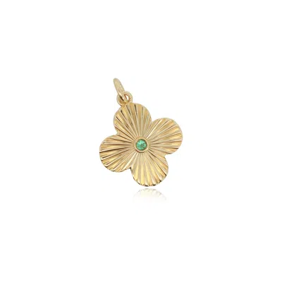 The Lovery Fluted Emerald Clover Charm In Gold