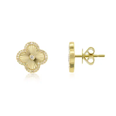 The Lovery Fluted Gold Diamond Accent Clover Stud Earrings In Blue