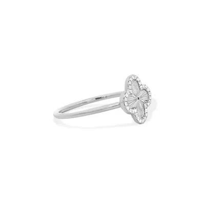 The Lovery Fluted Gold Diamond Clover Ring - White Gold In Metallic