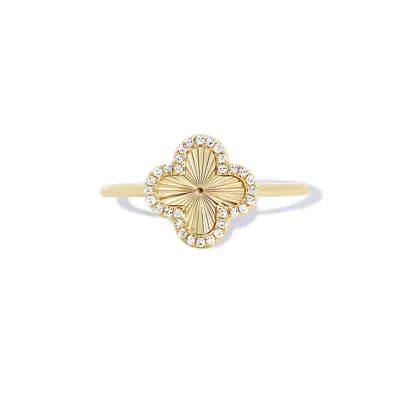 The Lovery Fluted Gold Diamond Clover Ring - Yellow Gold In Silver